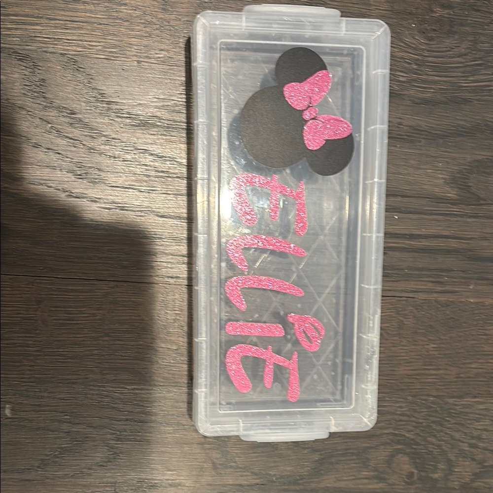 Custom Clear Organizer with Pink and Black Minnie Mouse Design with name Ellie